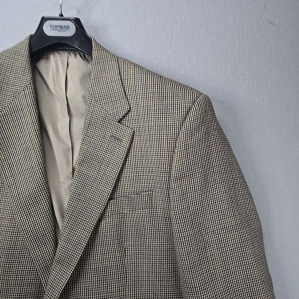 Polo Ralph Lauren Macys Wool Beige Houndstooth Blazer Jacket Sport Coat 46 L USA